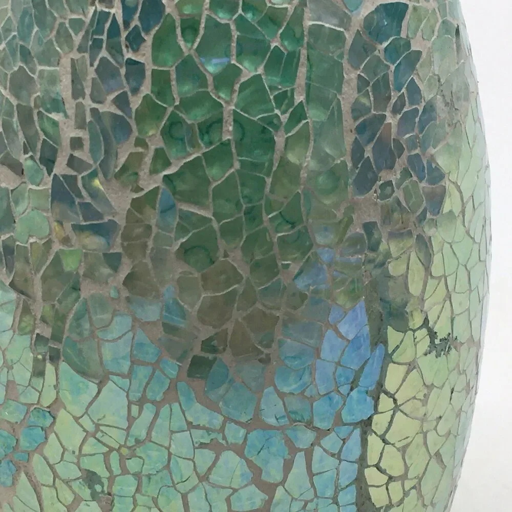 Blue Green Mosaic Glass Silver Tone 8” Soap Lotion Dispenser Never Used READ